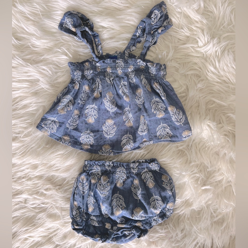 Old Navy Baby Girl Denim Floral Summer Outfit - 3-6 Months